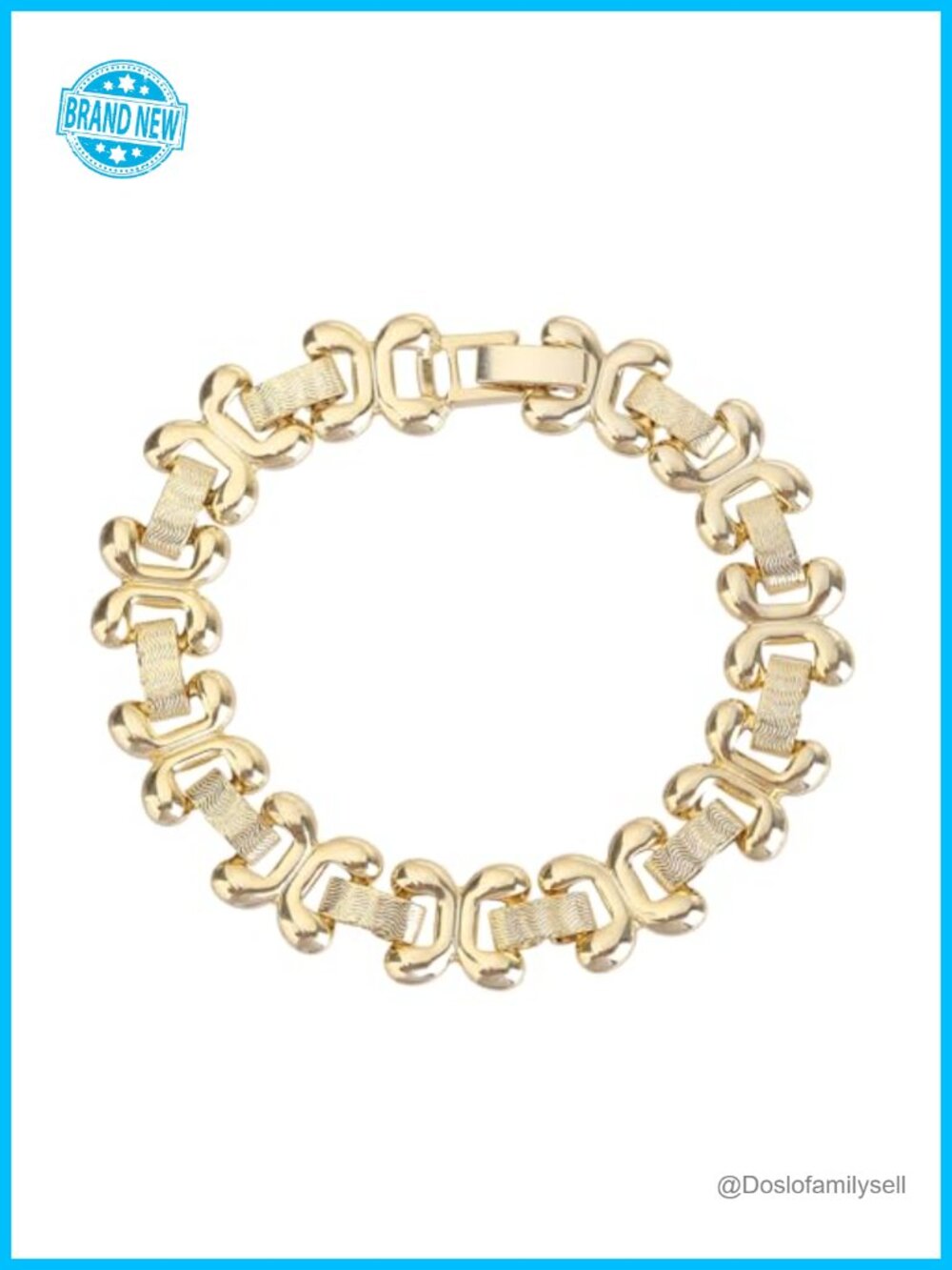 18K Gold-Plated Wide Double C Link Charm Bracelet - Trendy Stackable